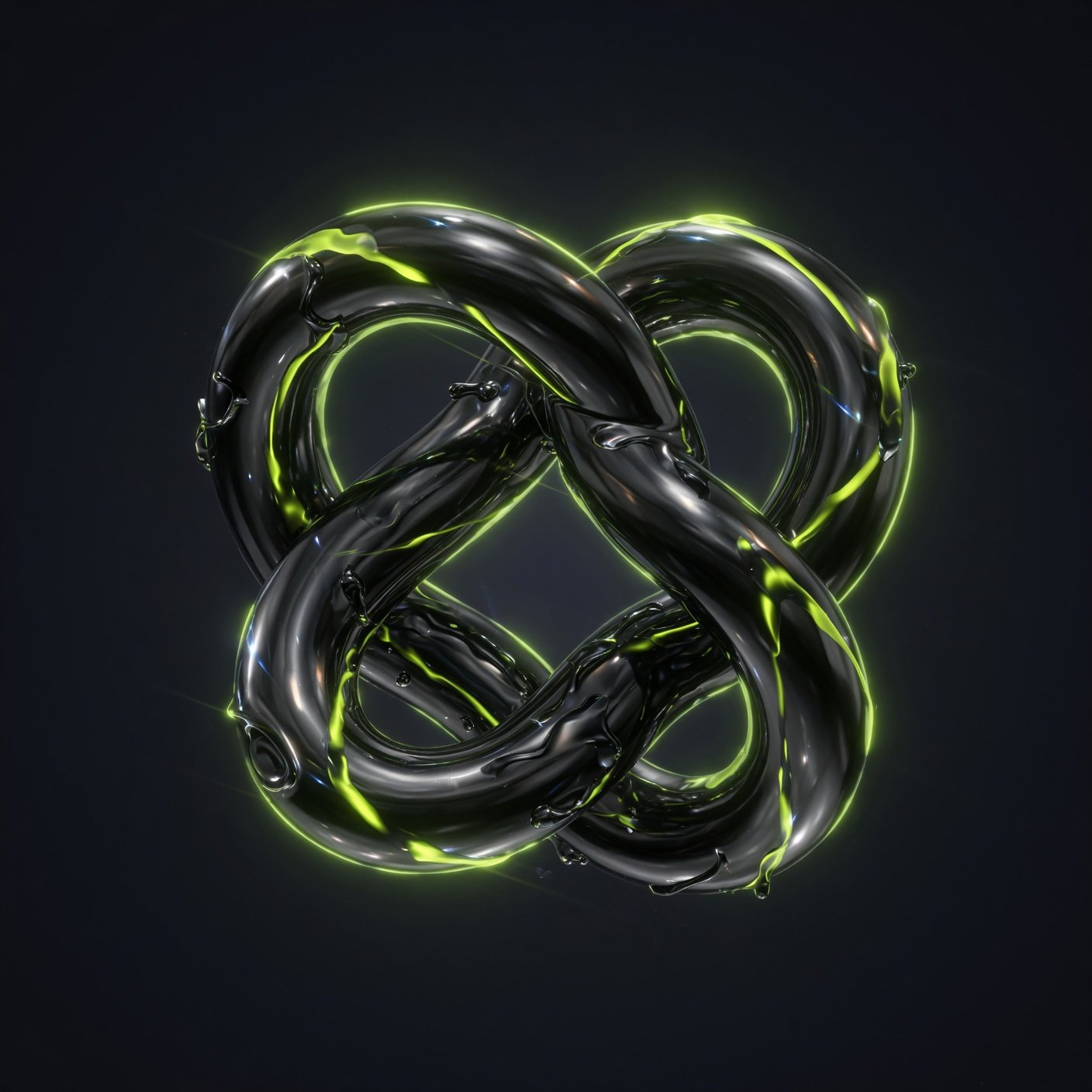 Abstract chrome sculpture with lime accents